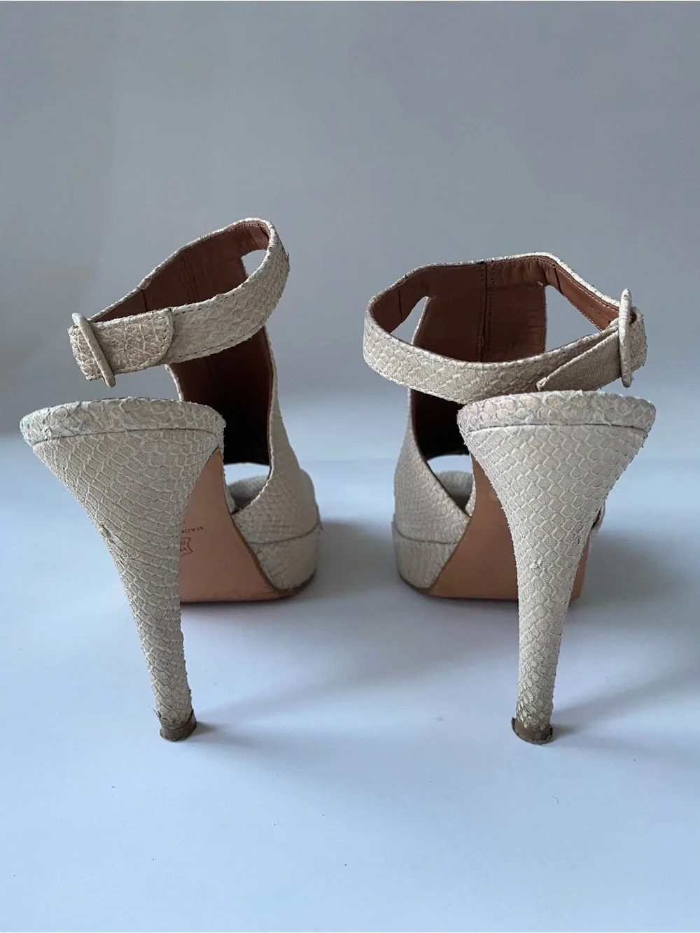 Barney’s New York vintage cream embossed leather platform sandals